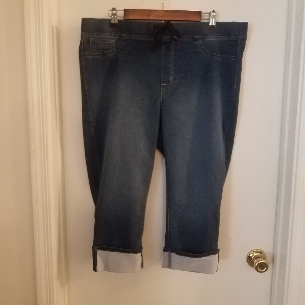 Just Be Capris Jeggings Women Size 2X Jean Stretch Turn Up Cuff Elastic Waist